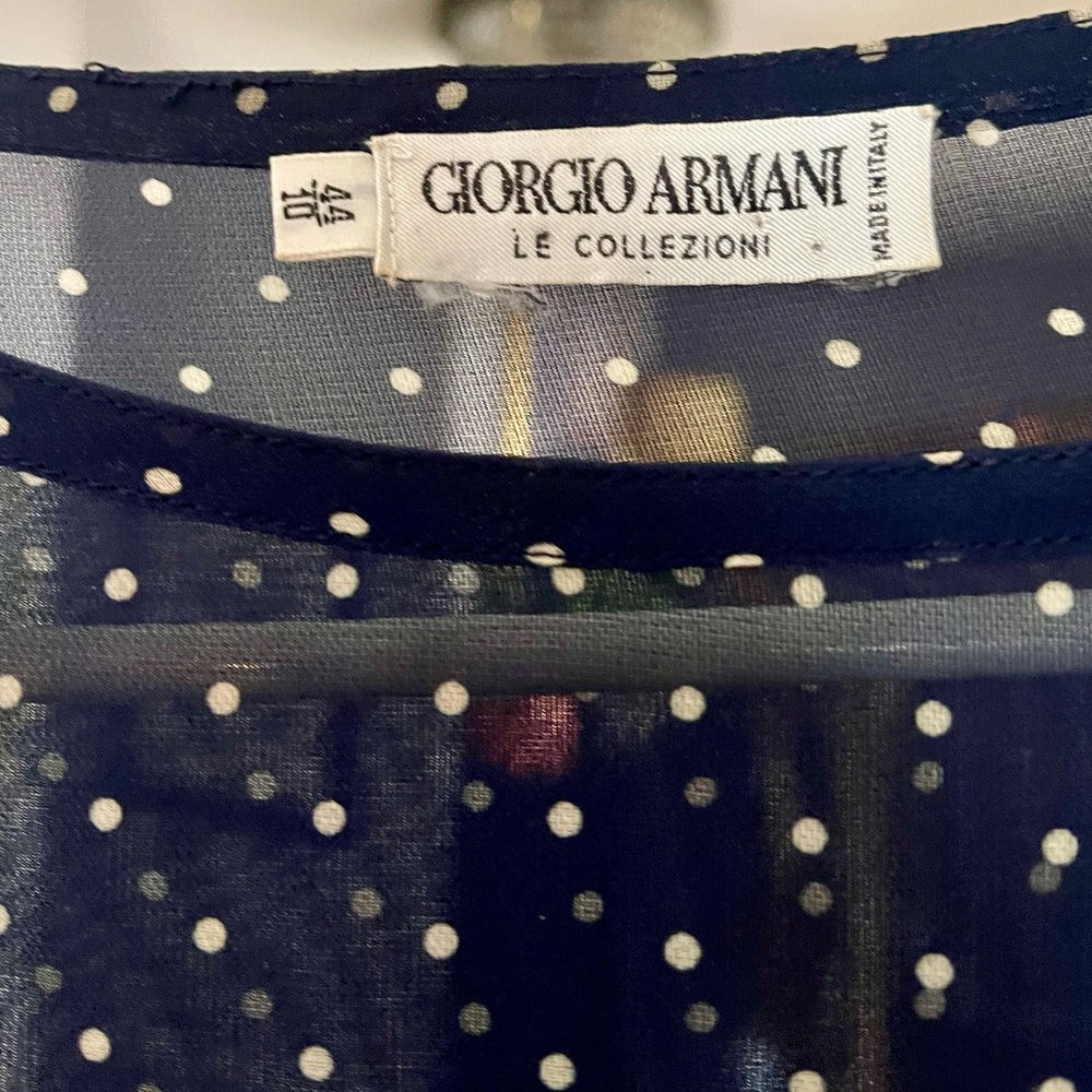 Giorgio Armani Sheer Navy Polka Dot Top